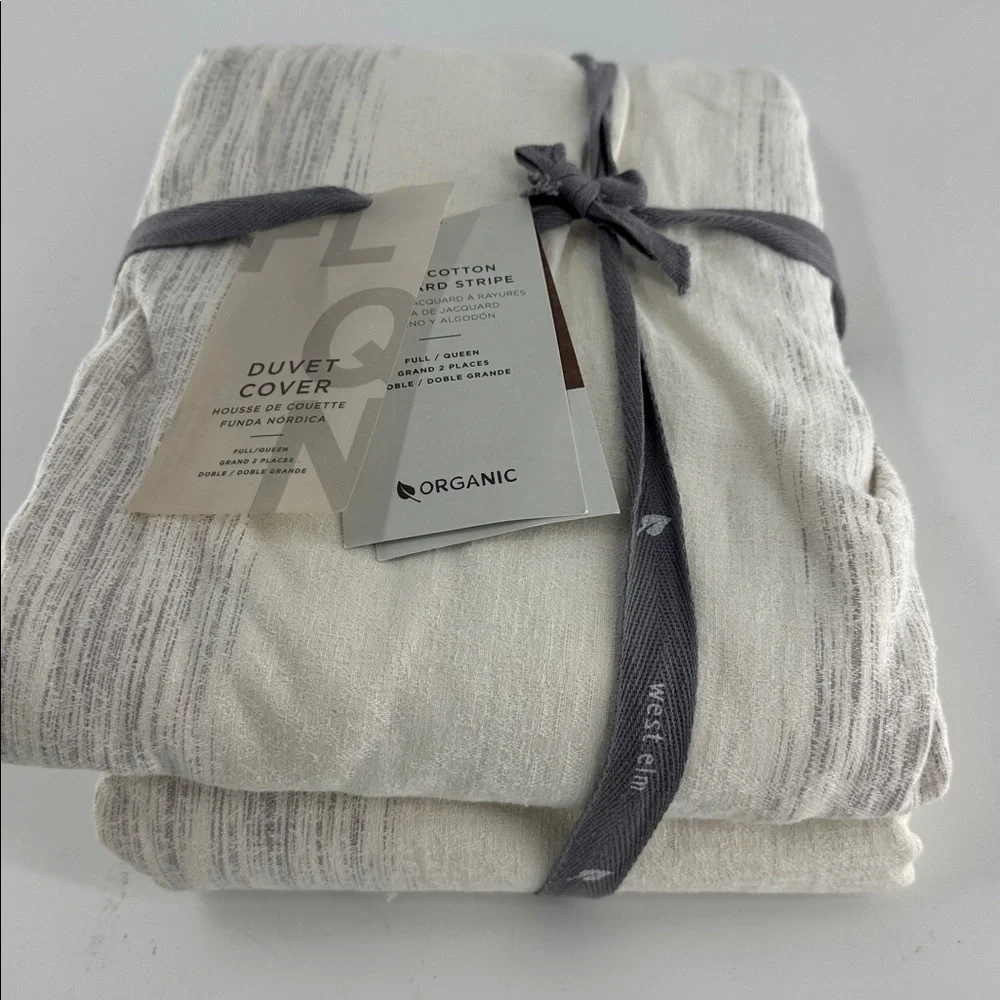 WEST ELM Linen Jacquard Stripe Duvet Cover Ombré Yellow, Pink, Gray Full NWT